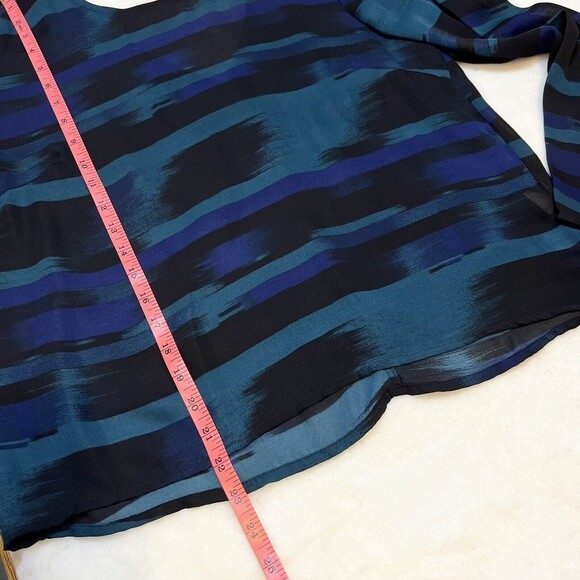 FRNCH Womens Top Semi-Sheer Blue Teal Black Sz L - Picture 9 of 10